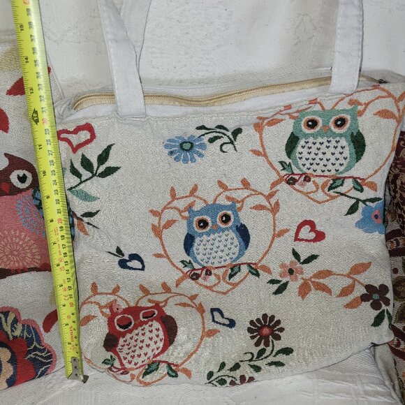 2 Vintage Owl Zippered & Lined Tote Bags - Picture 5 of 16